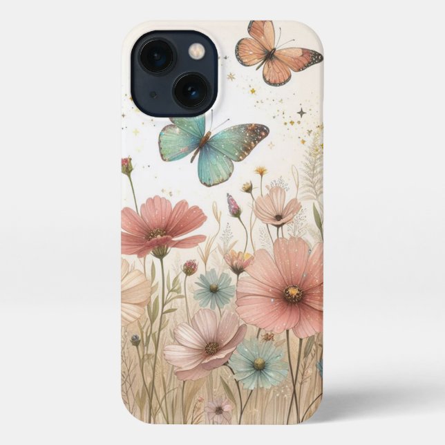  Boho Wild Flowers and Butterflies iPhone Case (Back)