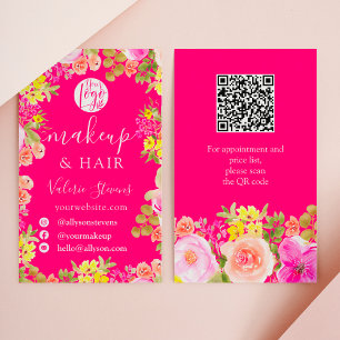 Boho wild flowers garden watercolor makeup hair business card