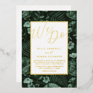 Boho Wild Flowers Green & Gold Script Wedding 