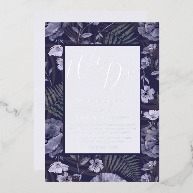 Boho Wild Flowers Purple & Silver Script Wedding   (Front/Back)