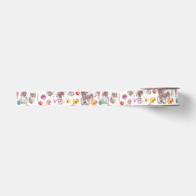Boho Wild flowers summer vintage bicycle  Grosgrain Ribbon (Front)