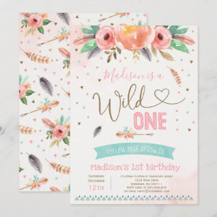 Boho Wild One Birthday Invitation Watercolor Boho