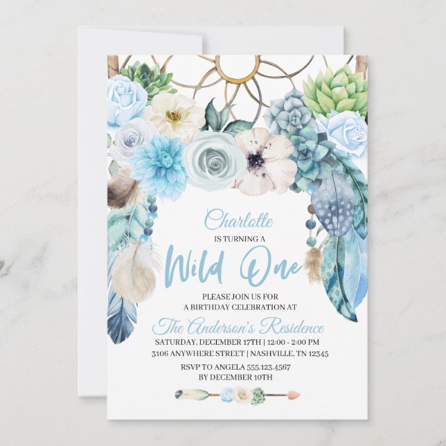 Boho Wild One Dreamcatcher Birthday Invitation (Front)