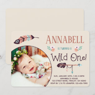 Boho Wild ONE Girly First Birthday Invitation