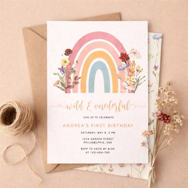 Boho Wild & Onederful Wildflower Rainbow Birthday Invitation (Creator Uploaded)