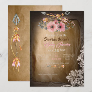 BOHO Wild Roses Girl Baby Shower Invitation