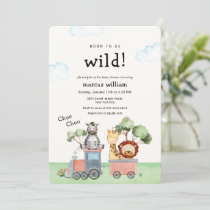 Boho Wild Safari Animals Train Baby Shower Invitation