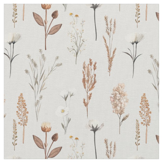 Boho Wild weeds flowers rustic - small  Fabric (Close Up)