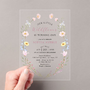 Boho Wildflower 1st Birthday Garden Acrylic Invitations