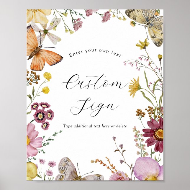 Boho Wildflower and Butterflies Custom Text Sign (Front)