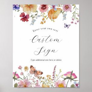 Boho Wildflower and Butterflies Custom Text Sign