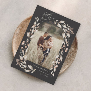 Boho Wildflower Arch Photo New Year Holiday Card