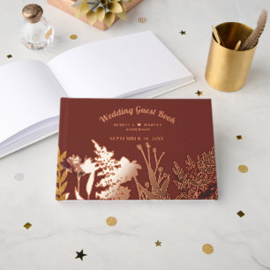 Boho Wildflower Autumn Fall Wedding Real Foil Guest Book