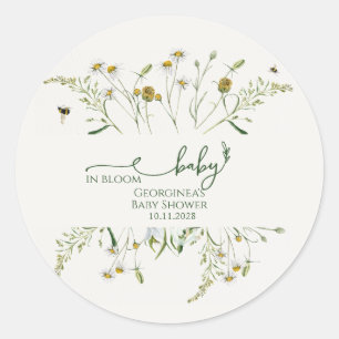 Boho Wildflower Baby in Bloom Baby Shower  Classic Round Sticker