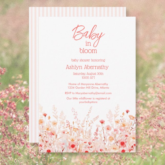 Boho Wildflower Baby in Bloom Pink Baby Shower Invitation (Creator Uploaded)