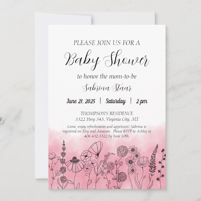 Boho Wildflower Baby Shower Invite Watercolor (Front)