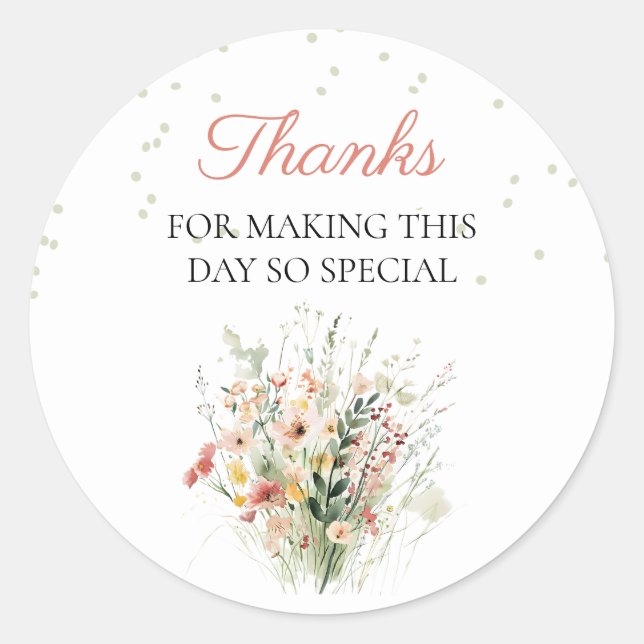 Boho Wildflower Baby Shower Thank You Classic Round Sticker (Front)