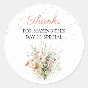 Boho Wildflower Baby Shower Thank You Classic Round Sticker