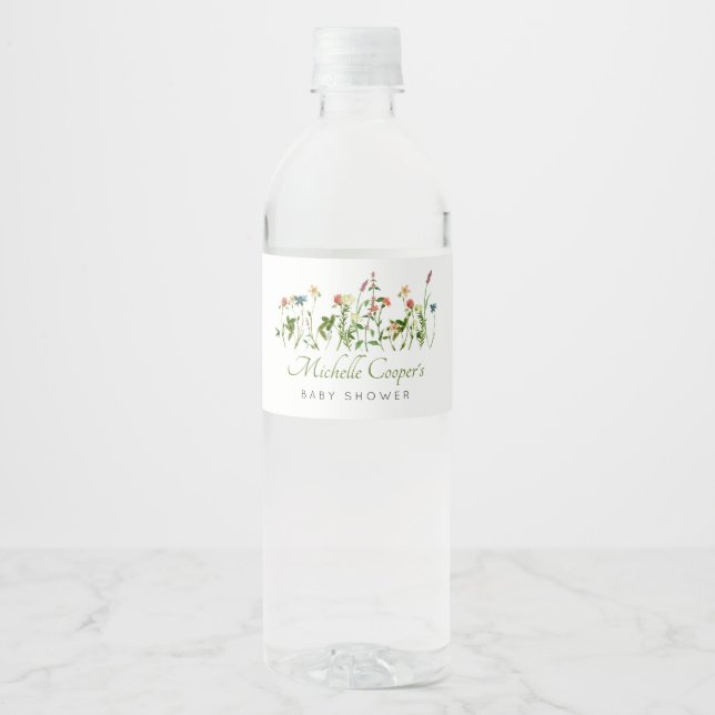 Boho Wildflower Baby Shower  Water Bottle Label (Front)