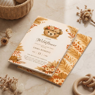 Boho Wildflower Bear Autumn Pampas Grass Invitation