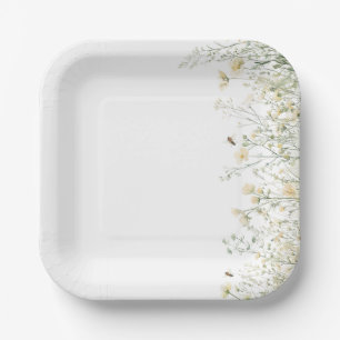Boho Wildflower Bee Baby Shower Paper Plate