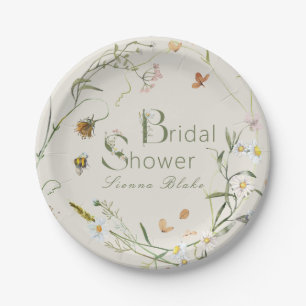 Boho Wildflower Bee Beige Bridal Shower Paper Plate
