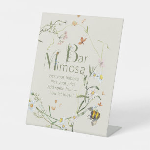 Boho Wildflower Bee Bridal Shower Mimosa Bar Pedestal Sign