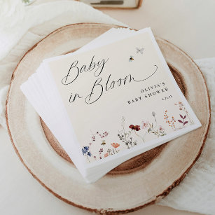 Boho Wildflower & Bees Baby Shower Floral Napkin