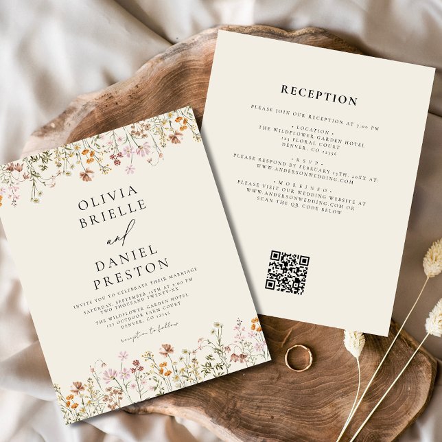 Boho Wildflower Beige All in One QR Code Wedding (Creator Uploaded)