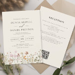 Boho Wildflower Beige All in One QR Code Wedding Invitation<br><div class="desc">Immerse your guests in the romance of nature with our Boho Wildflower Garden Wedding Invitation. Inspired by the beauty of untamed blooms, this invitation captures the essence of a free-spirited celebration. The enchanting design features delicate wildflowers dancing amidst lush greenery, setting the perfect tone for your garden wedding. The boho-chic...</div>