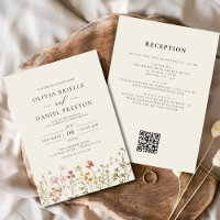 Boho Wildflower Beige All in One QR Code Wedding