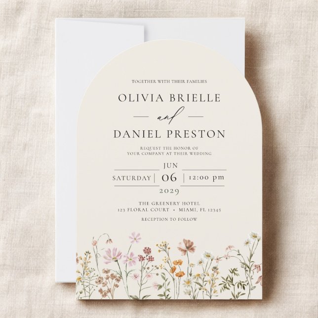 Boho Wildflower Beige All in One QR Code Wedding Invitation (Creator Uploaded)