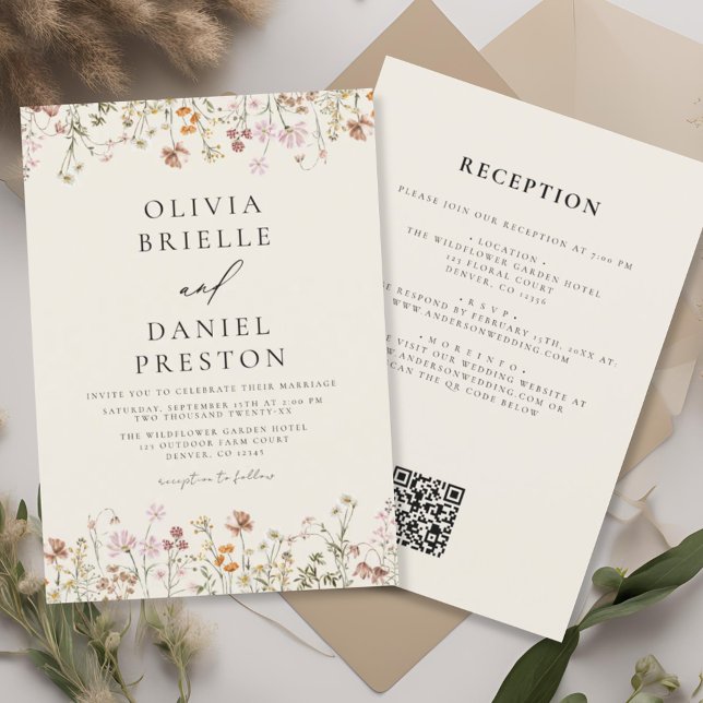 Boho Wildflower Beige Garden Wedding Invitation (Creator Uploaded)