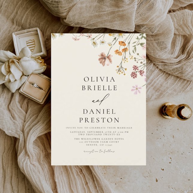 Boho Wildflower Beige Garden Wedding Invitation (Creator Uploaded)