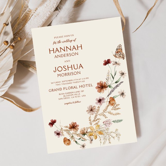 Boho Wildflower Beige Garden Wedding Invitation (Creator Uploaded)