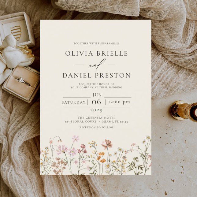 Boho Wildflower Beige Garden Wedding Invitation (Creator Uploaded)