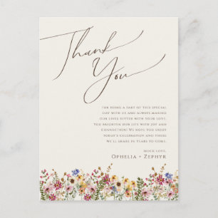 Boho Wildflower Beige Meadow Table Thank You Card