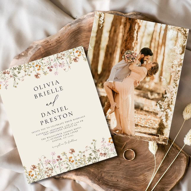 Boho Wildflower Beige Photo Garden Wedding (Creator Uploaded)