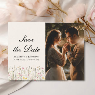 Boho Wildflower Beige Photo Garden Wedding Postcard