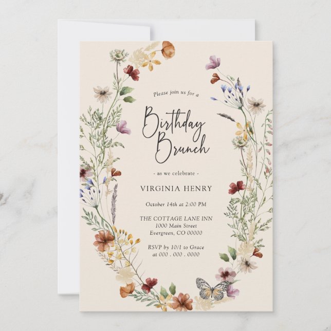 Boho Wildflower Birthday Brunch Invitation (Front)
