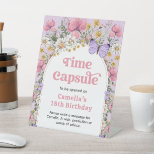 Boho Wildflower Birthday Time Capsule Pedestal Sign