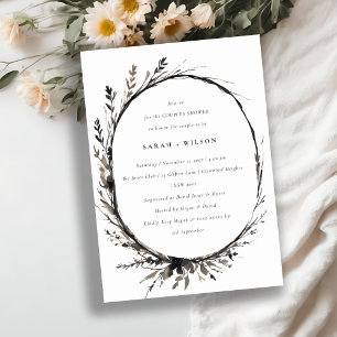 Boho Wildflower Black Fall Wreath Couples Shower Invitation