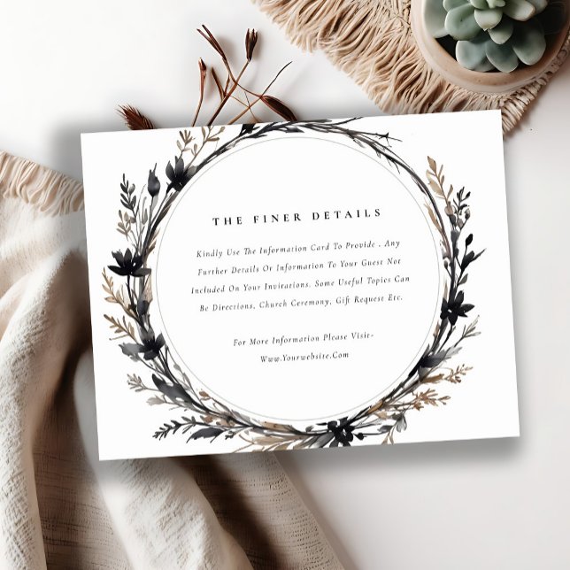 Boho Wildflower Black Fall Wreath Wedding Detail Enclosure Card (Creator Uploaded)