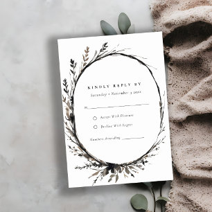 Boho Wildflower Black Fall Wreath Wedding Detail RSVP Card