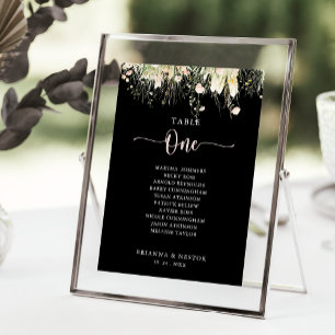Boho Wildflower Black Table Number 1 Seating Chart