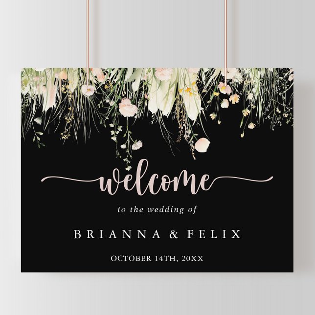 Boho Wildflower Black Wedding Welcome Sign (Creator Uploaded)