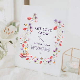 Boho Wildflower Book Let Love Glow Bridal Shower  Pedestal Sign