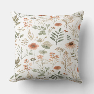 Boho Wildflower Botanical Throw Pillow