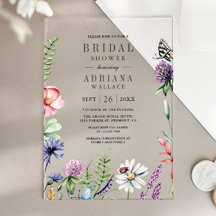 Boho Wildflower Bridal Shower Acrylic Invitations