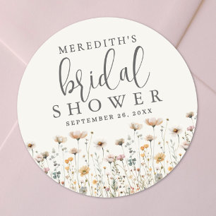 Boho Wildflower Bridal Shower Classic Round Sticker